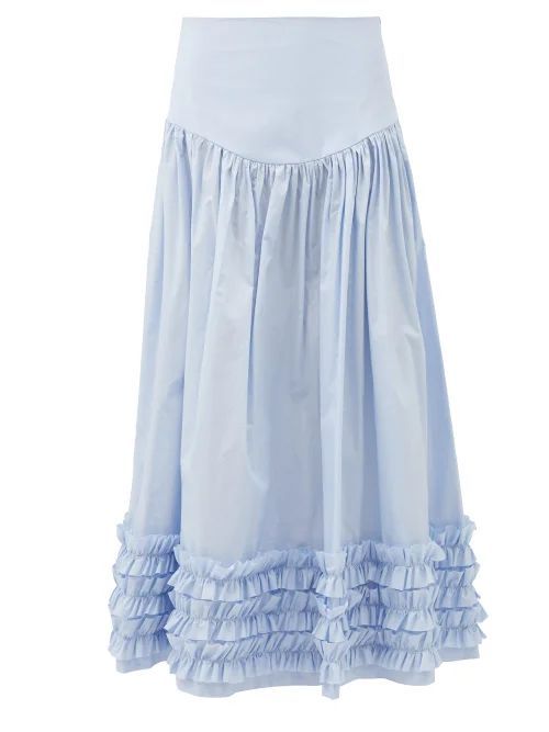 Opal Ruffled Cotton-poplin Skirt - Womens - Light Blue