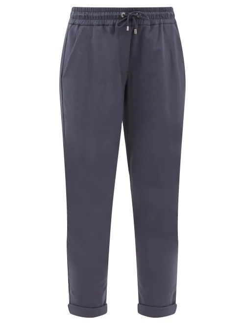 Cropped Cotton-blend Jersey Track Pants - Womens - Navy