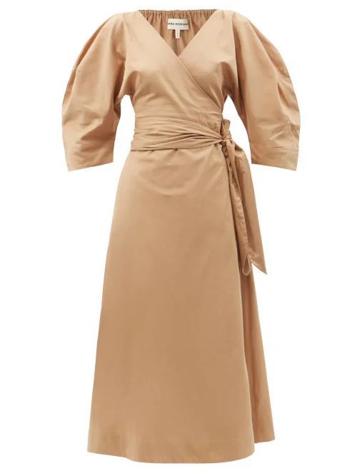 Agnelia Wrap-front Organic-cotton Dress - Womens - Tan
