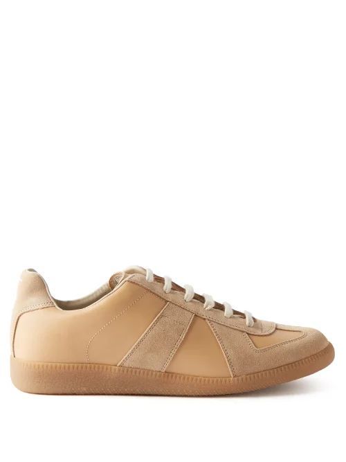 Replica Suede-panel Leather Trainers - Womens - Beige