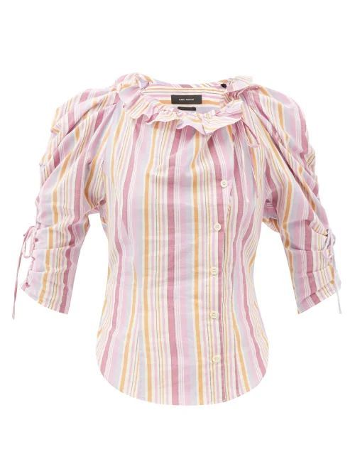 Therese Ruffled Striped-cotton Blouse - Womens - Pink Stripe