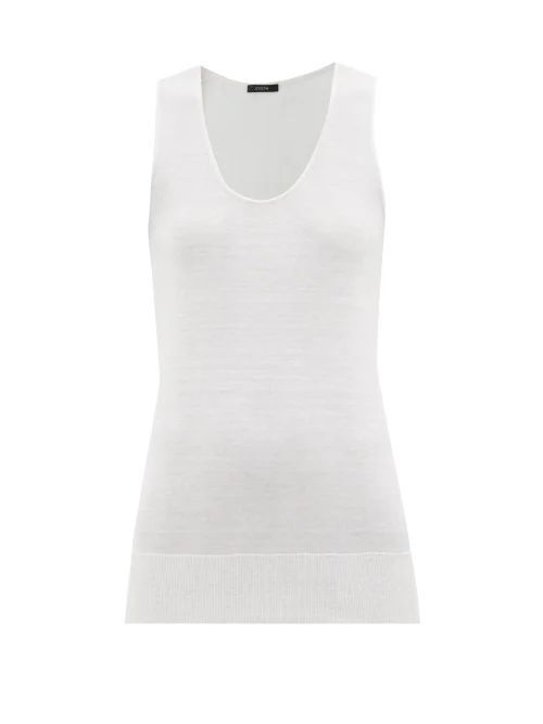 Scoop-neck Cotton-blend Knitted Tank Top - Womens - White