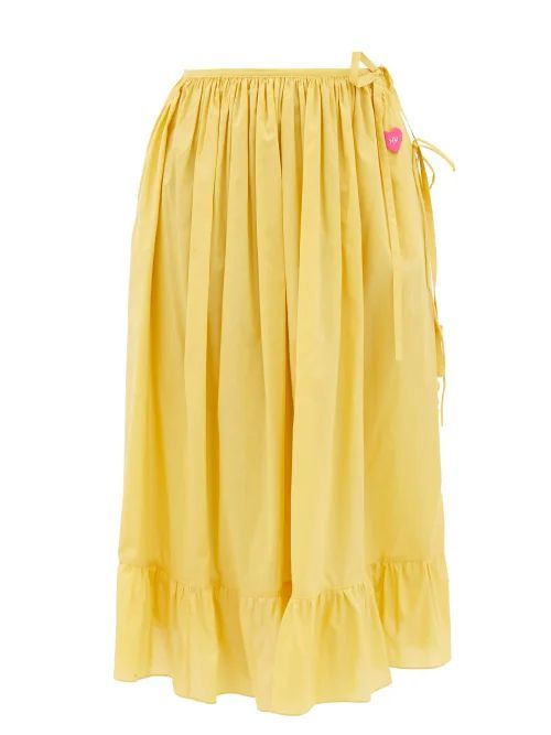Fiona Tucked Cotton-poplin Midi Skirt - Womens - Yellow