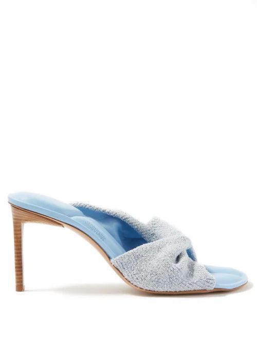 Bagnu Twisted-strap Terry And Leather Mules - Womens - Blue
