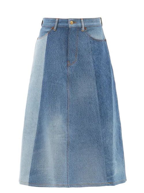 Simone Panelled Denim Midi Skirt - Womens - Blue