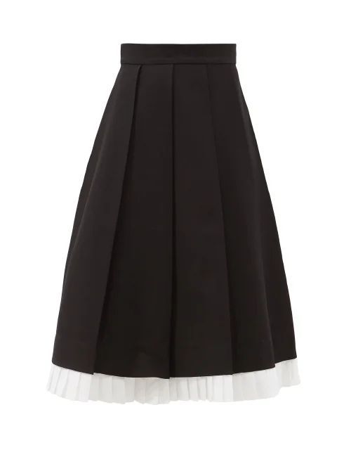 Pleated Wool-blend Twill Midi Skirt - Womens - Black White