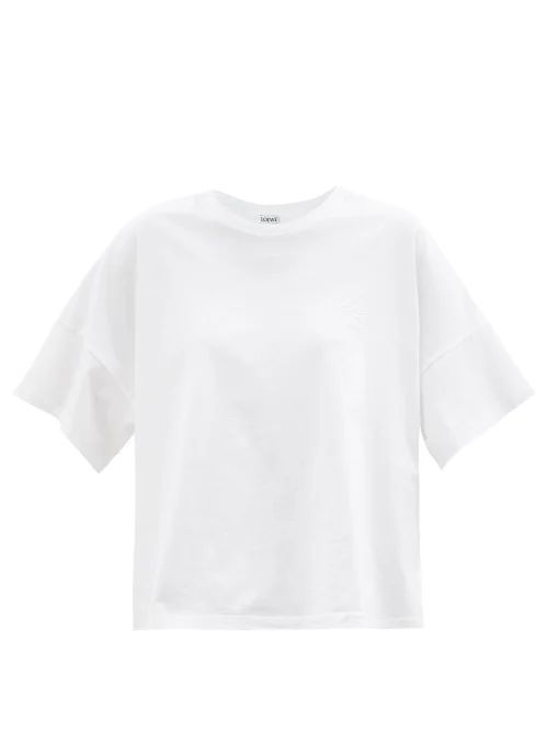 Anagram-embroidered Cropped Cotton-jersey T-shirt - Womens - White