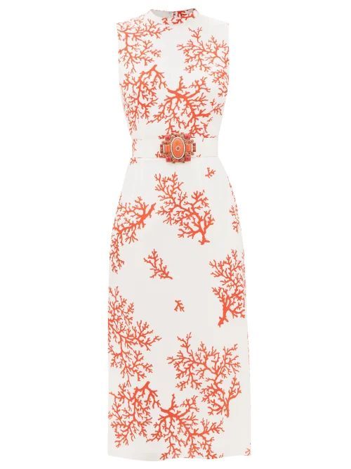 Embellished Coral-print Silk Dress - Womens - White Print