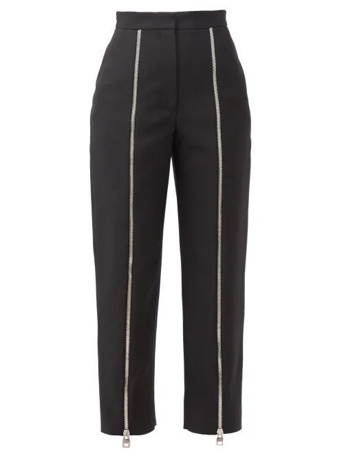Zip-front High-waisted Wool Trousers - Womens - Black