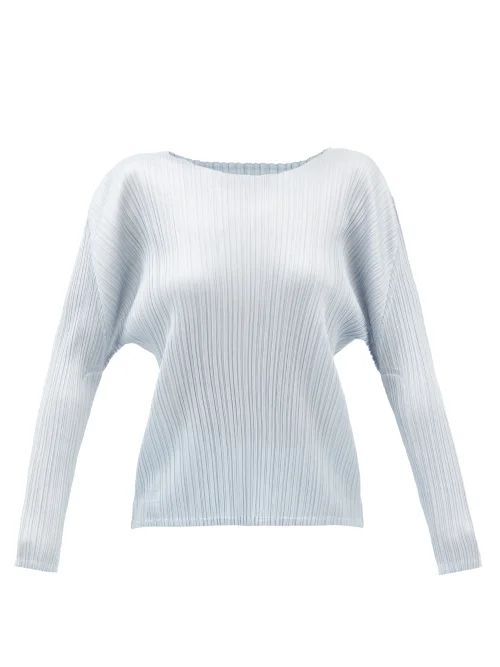 Round-neck Technical-pleated Jersey Top - Womens - Light Grey
