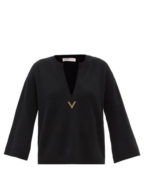 V-plaque Cashmere Sweater - Womens - Black
