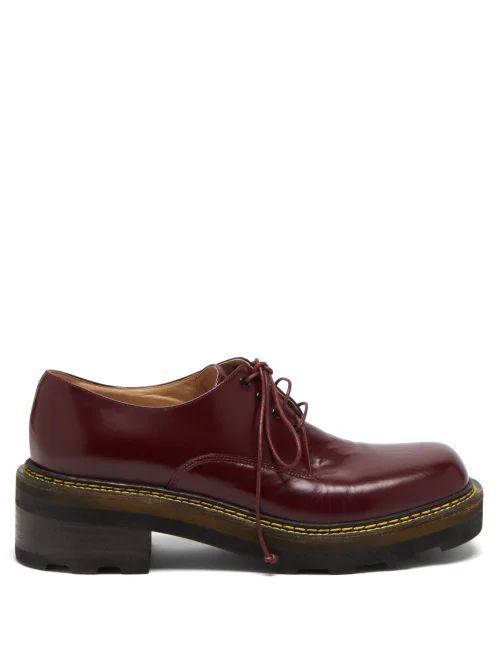 Tera Stacked-sole Leather Derby Shoes - Womens - Burgundy