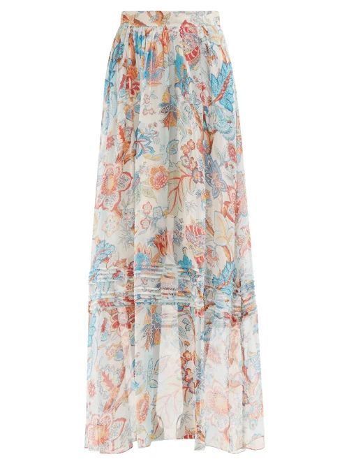 May Floral-print Silk-chiffon Skirt - Womens - Blue Print