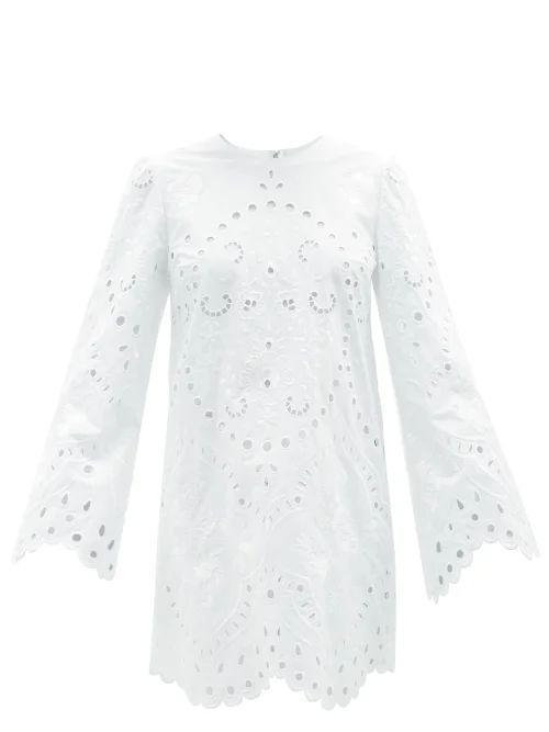 Broderie-anglaise Cotton-blend Dress - Womens - White