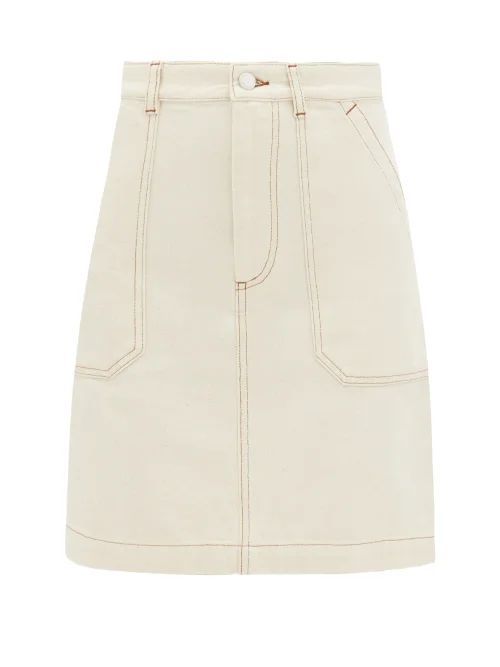 Lea Topstitched Denim Mini Skirt - Womens - White