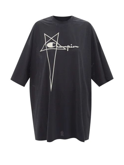 X Champion Logo-embroidered Mesh T-shirt Dress - Womens - Black