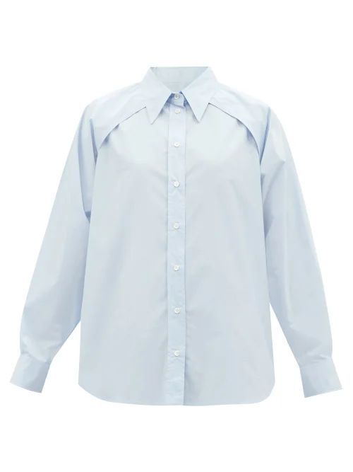 Convertible-sleeve Cotton-poplin Shirt - Womens - Blue