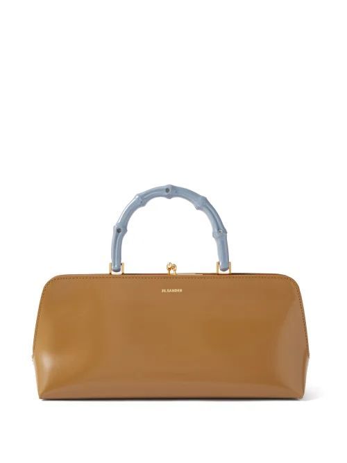 Bamboo-handle Small Leather Handbag - Womens - Khaki