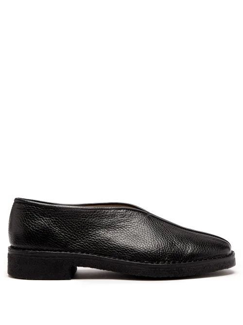 Piped Grained-leather Shoes - Womens - Black
