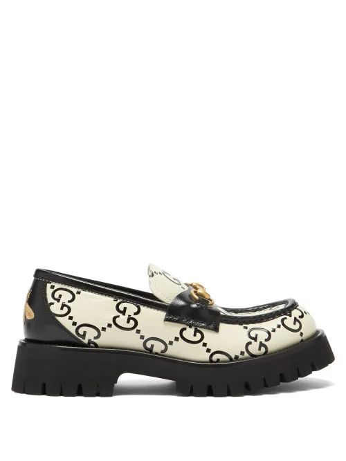 Harald Gg-print Horsebit Leather Loafers - Womens - White