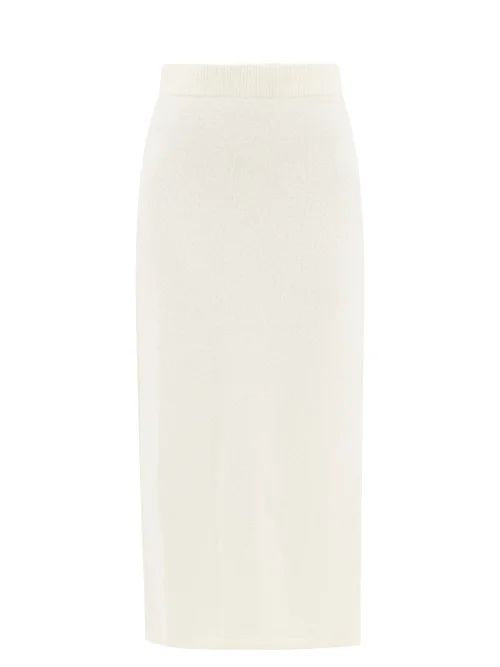 Malia Side-slit Cotton-blend Midi Skirt - Womens - White