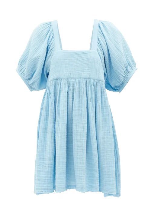 Brigitte Square-neck Gauze Mini Dress - Womens - Blue