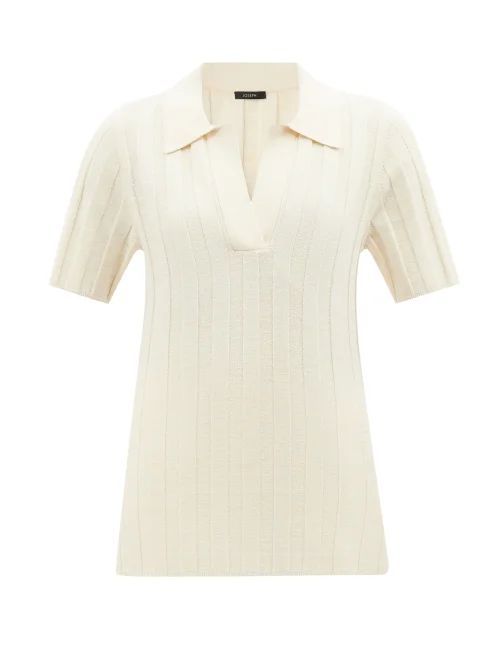 Slubbed-yarn Ribbed Polo Shirt - Womens - Ivory
