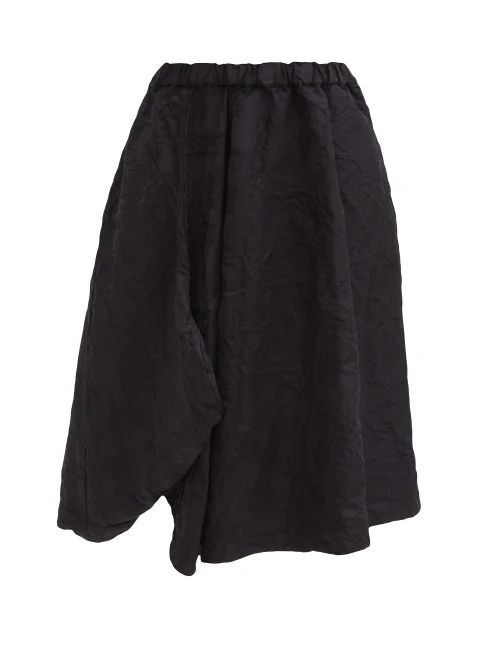 Asymmetric-hem Floral-jacquard Midi Skirt - Womens - Black