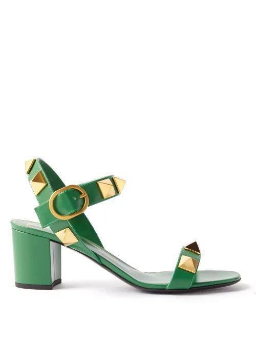 Roman Stud Block-heel Leather Sandals - Womens - Green