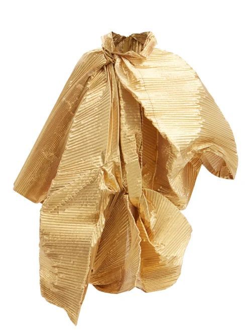 Pleated Taffeta Mini Dress - Womens - Gold