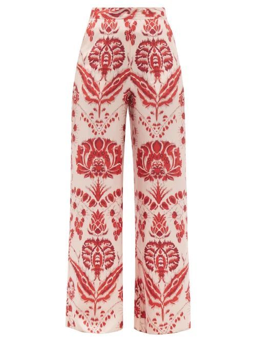 Ikat Silk Wide-leg Trousers - Womens - Red Print