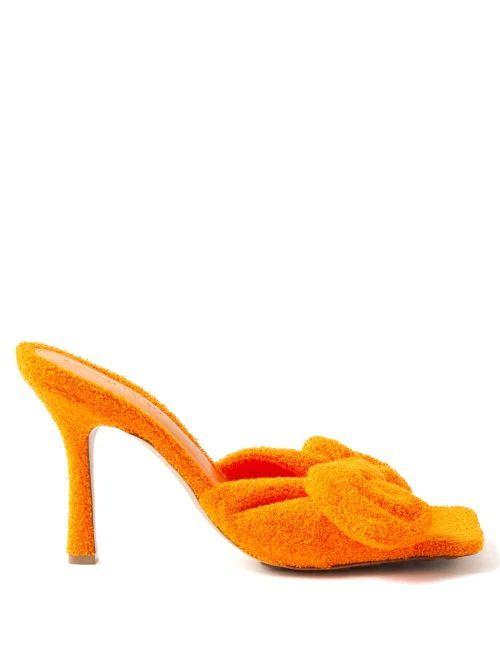 Stretch Bow-embellished Terry Mules - Womens - Orange