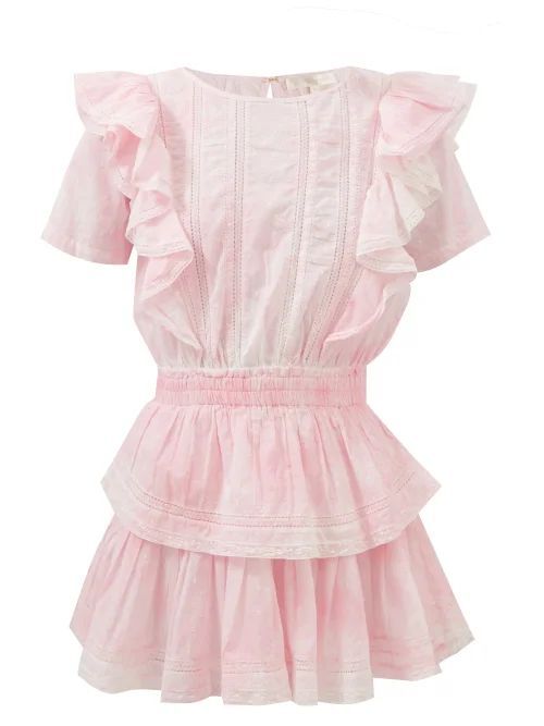 Natasha Ruffled Cotton Mini Dress - Womens - Pink White