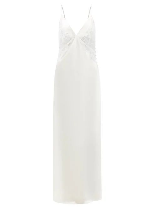 Plunge-back Lace-insert Silk Dress - Womens - Ivory