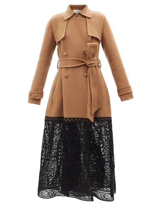 Midnight Lace And Felted-cashmere Coat - Womens - Beige