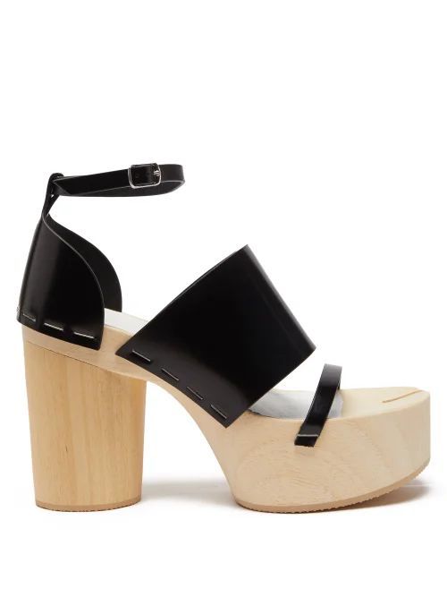 Tabi Leather And Wooden Platform Sandals - Womens - Black