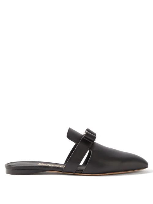 Briza Bow Leather Backless Loafers - Womens - Black