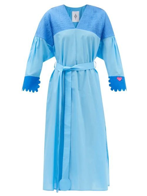 Hazel Pintucked-yoke Cotton-poplin Dress - Womens - Blue