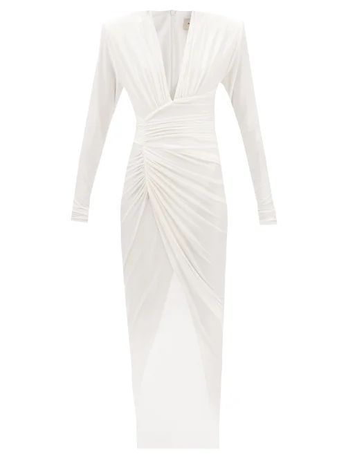 Plunge-neck Asymmetric Jersey Dress - Womens - Ivory