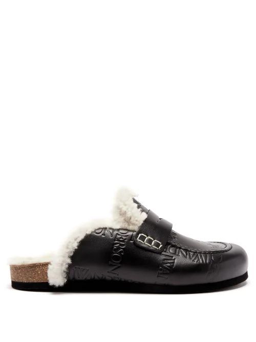 Shearling-lined Leather Backless Loafers - Womens - Black
