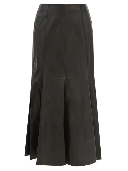 Amy Knife-pleat Leather Skirt - Womens - Black