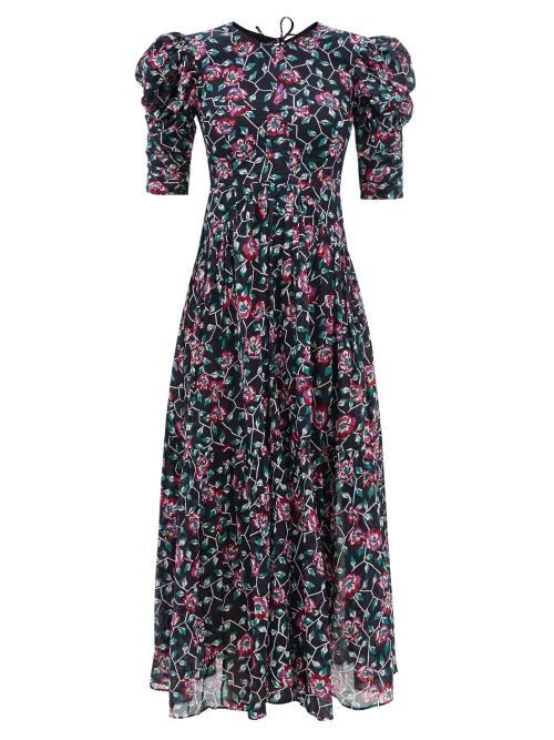 Sichelle Floral-print Open-back Cotton Maxi Dress - Womens - Navy Multi