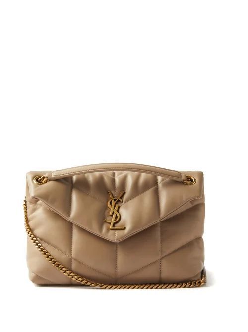 Puffer Ysl-plaque Quilted-leather Bag - Womens - Beige