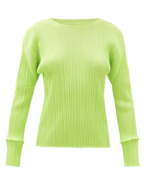 Long-sleeved Technical-pleated Top - Womens - Light Green