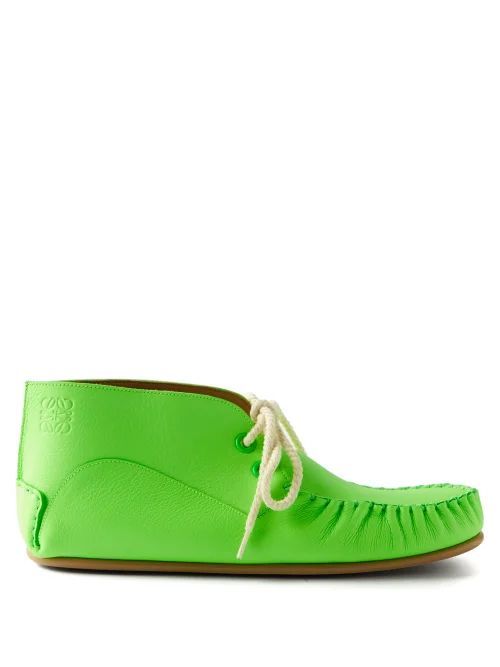 Lace-up Leather Moccasins - Womens - Green