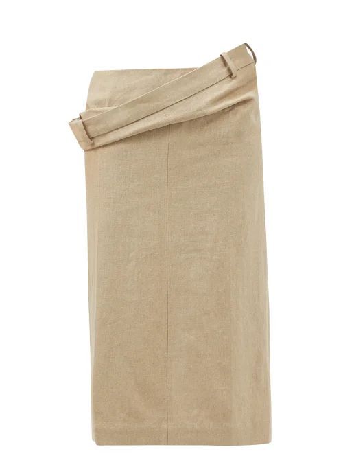 Vela Layered-waist Linen Pencil Skirt - Womens - Beige