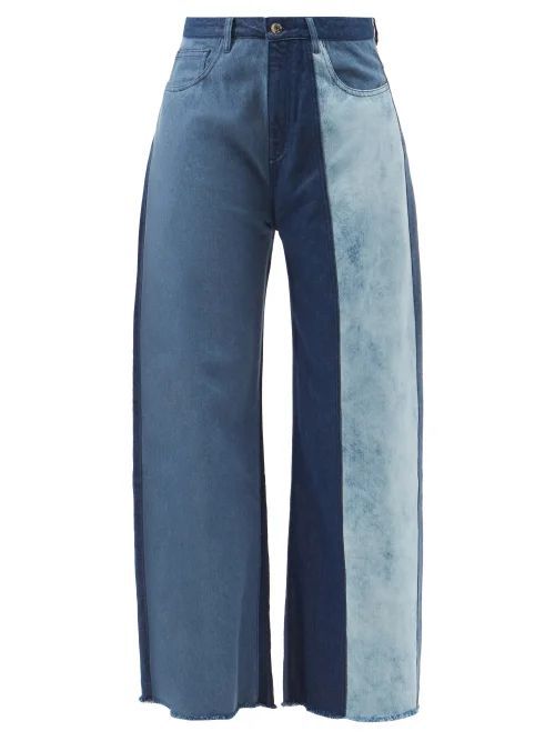 Patchwork Recycled-denim Wide-leg Jeans - Womens - Mid Denim