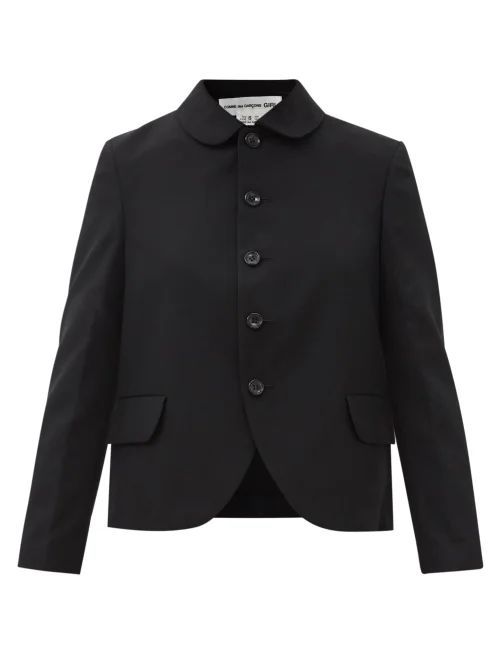 Round-collar Wool-canvas Jacket - Womens - Black