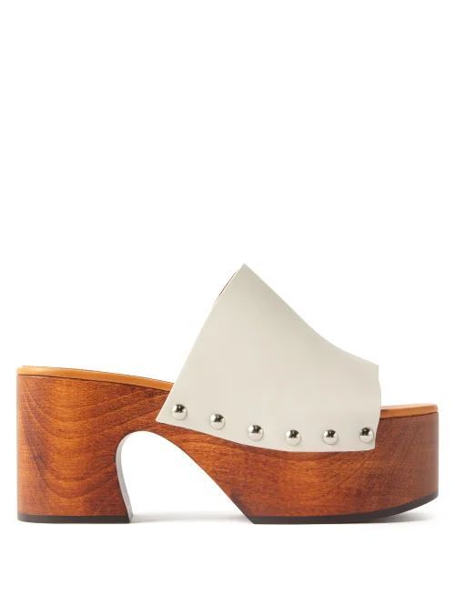 Studded Leather Clogs - Womens - White