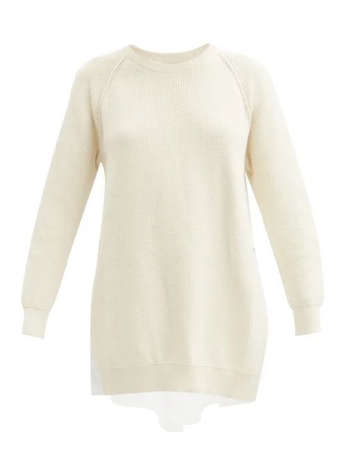 Hybrid Tie-waist Cotton-blend Jersey Sweater - Womens - Cream